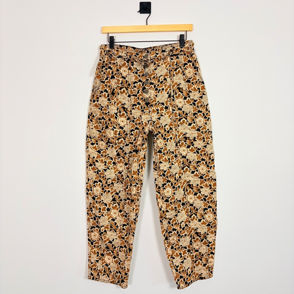 Ulla Johnson Apollo‎ Jeans Bronze Floral High Rise Button Fly Tapered Size 6 - Picture 2 of 9